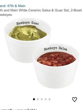47th and Main White Ceramic Hawkeye Guac and Salsa Bowls NEW